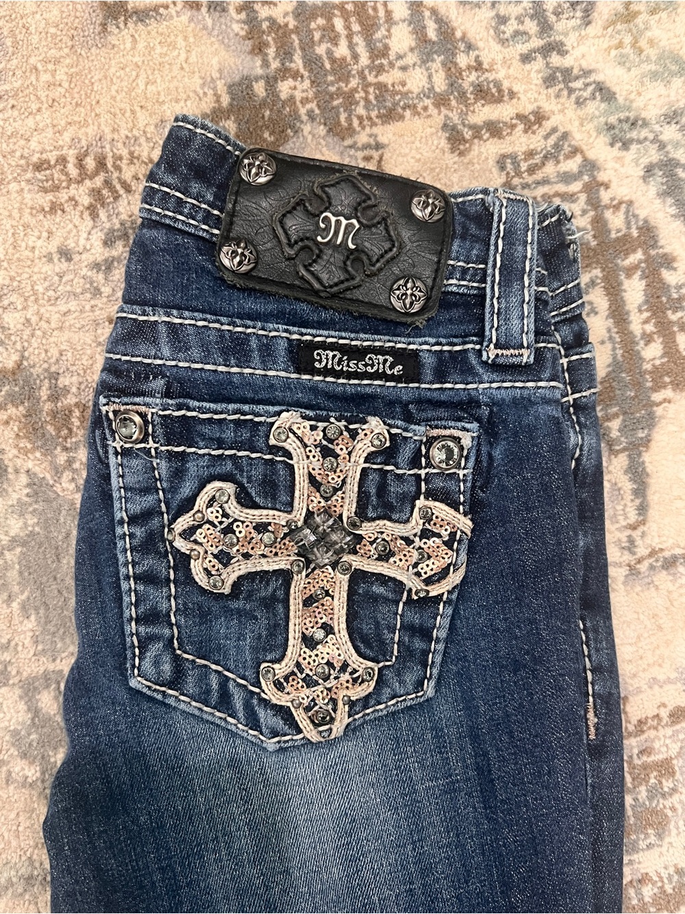 Miss Me Dark Blue Skinny Jeans with Embellished Cross Pocket